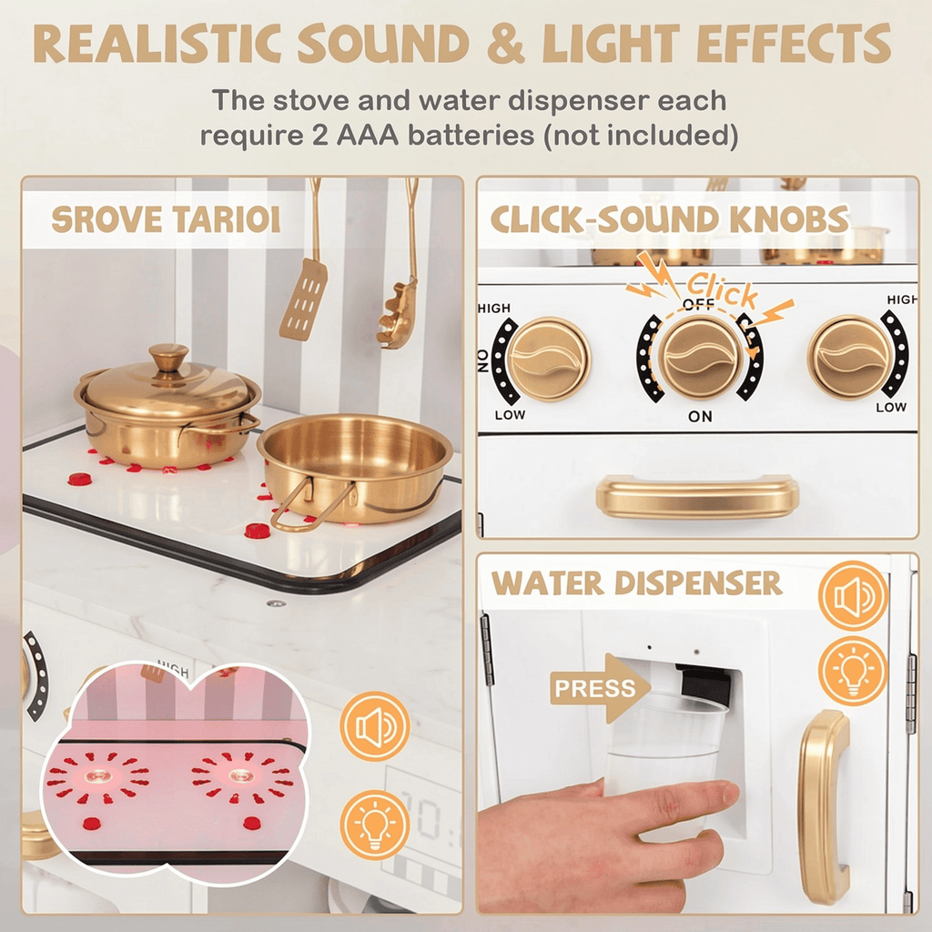 Redsmile Play Kitchen,Wooden Kids Kitchen Playset with Dish Washable Machine,Oven,Realistic Lights and Sounds,Pretend Play Toy Kitchen Gift for Girls Boys Ages 3-10,White