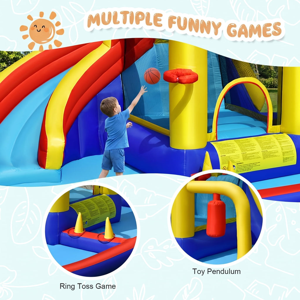 Redsmile 7-in-1 Inflatable Water Slide Bounce Castle with Splash Pool and Climbing Wall without