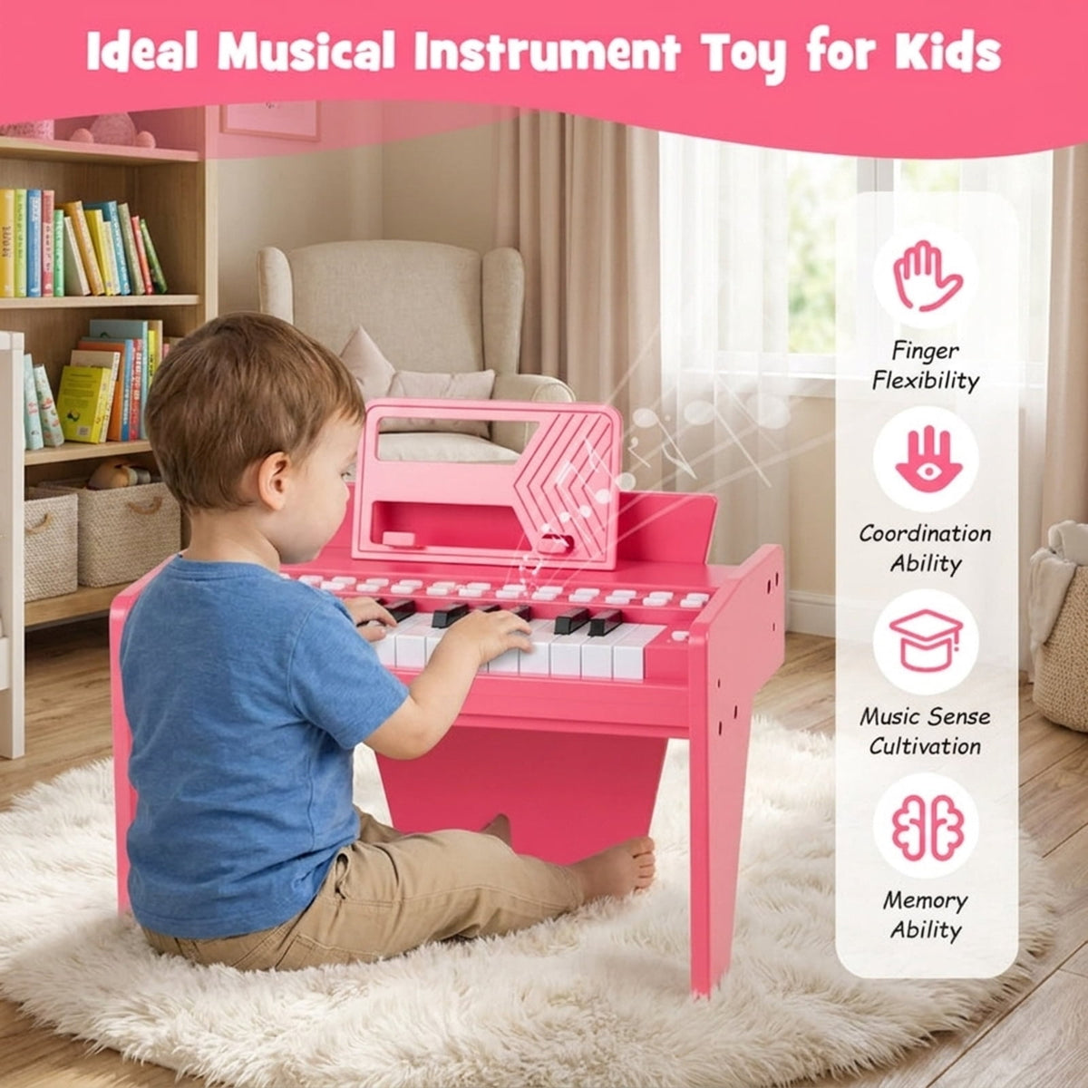 Redsmile 25 Key Kids Piano Keyboard with Record Playback and Adjustable Speed for Beginners Ages 3 and Up, Pink