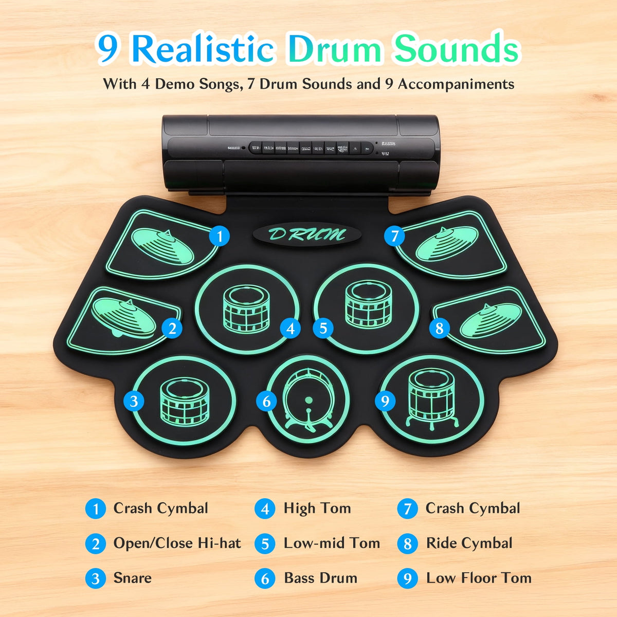 Redsmile Electronic Drum Set Kit with 9 Pads and Dual Speakers for Kids and Adults,Portable Practice Kit for Beginners