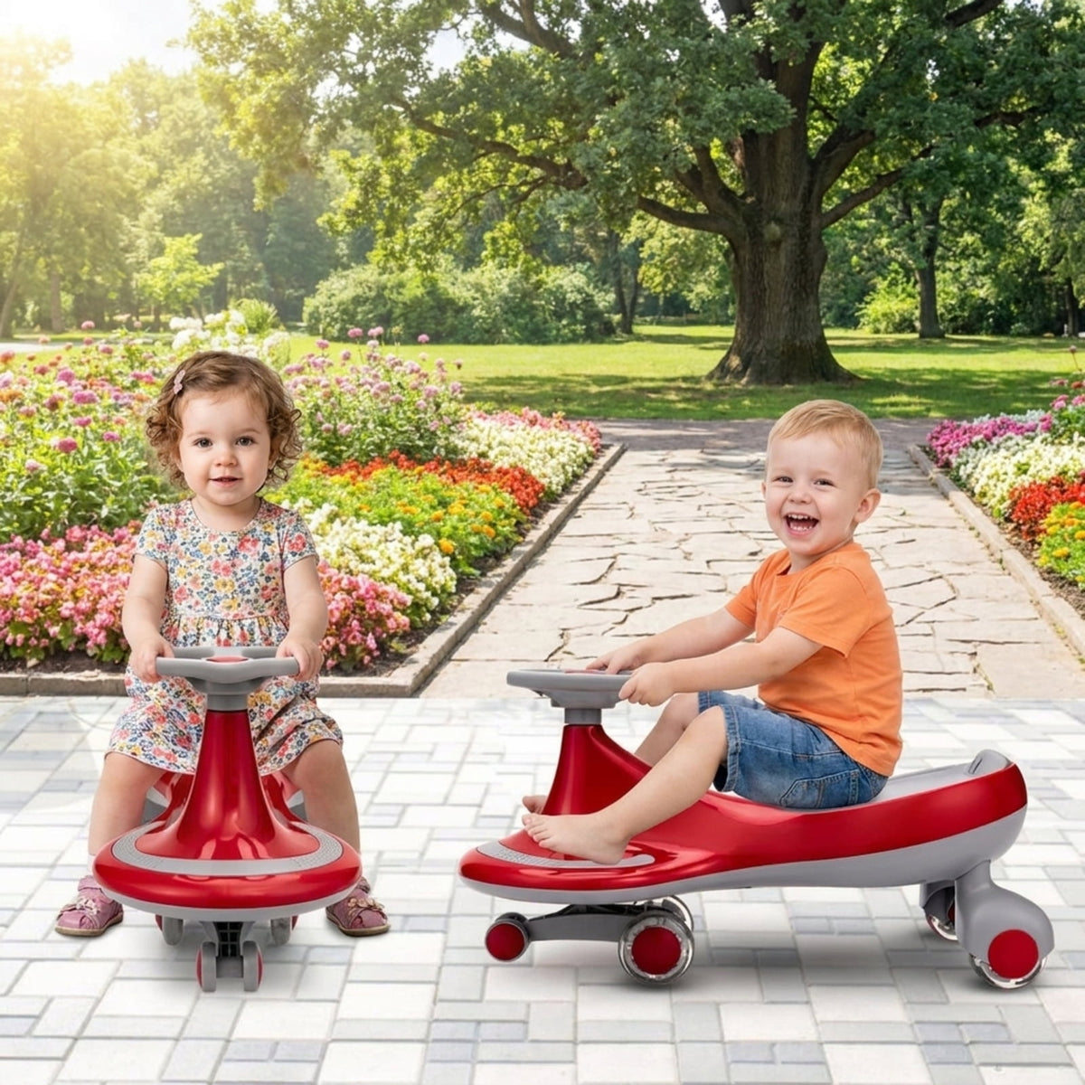 Redsmile Wiggle Car Ride On Toy for Toddlers and Kids Ages 2 and Up, Kids Wiggle Car with Flashing PU Wheels and No Batteries Needed, Twist Car Holds 110 lbs, Red