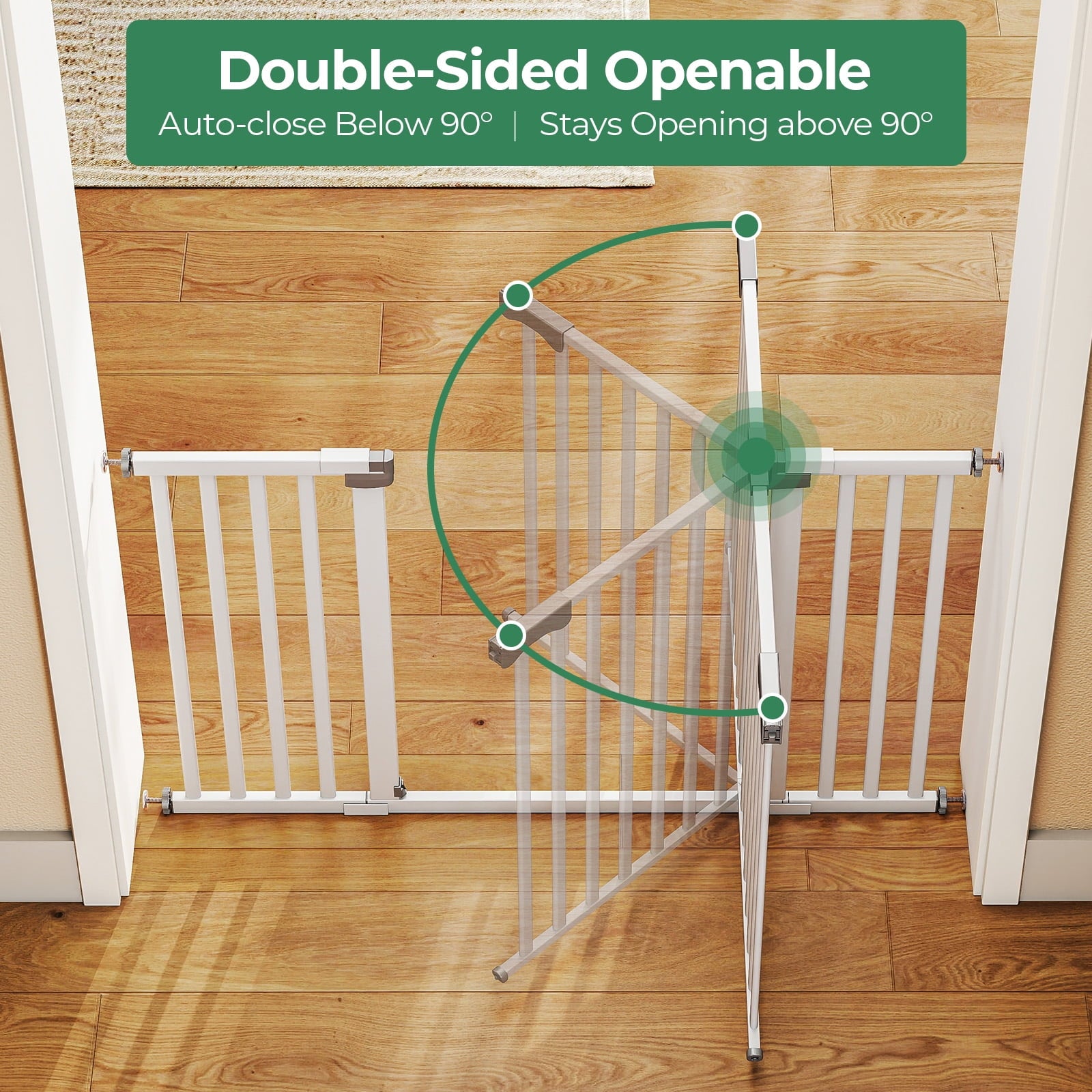Redsmile 30in-50in Baby Gates for Doorway, Auto Close Pet Gate, Gifts for Mom, Easy Install Pressure Mounted Dog Door, White