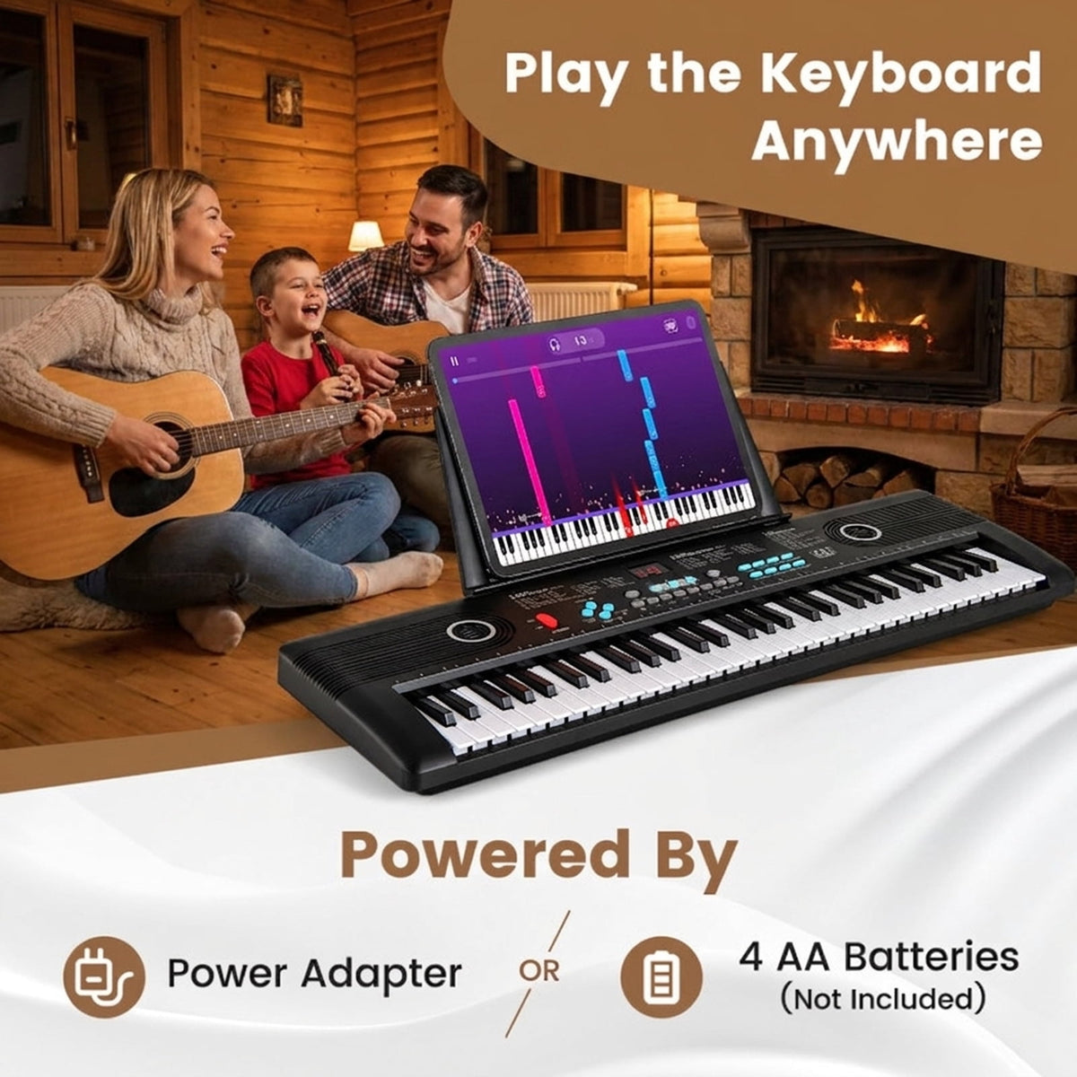 Redsmile 61-Key Portable Electronic Piano Keyboard with Microphone and Carry Bag for Beginners to Play and Travel Light, Black