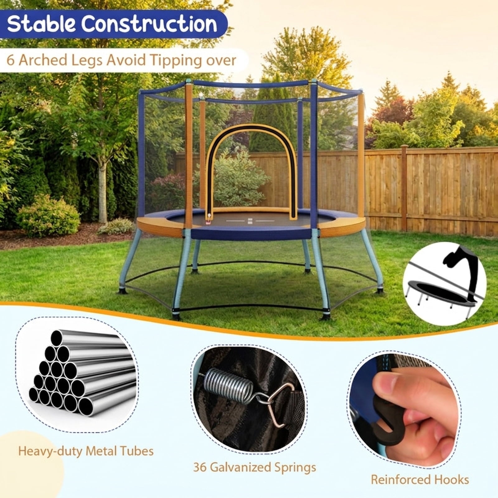 Redsmile Mini Trampoline for Kids with Safety Enclosure Net and Foam Handles, Orange