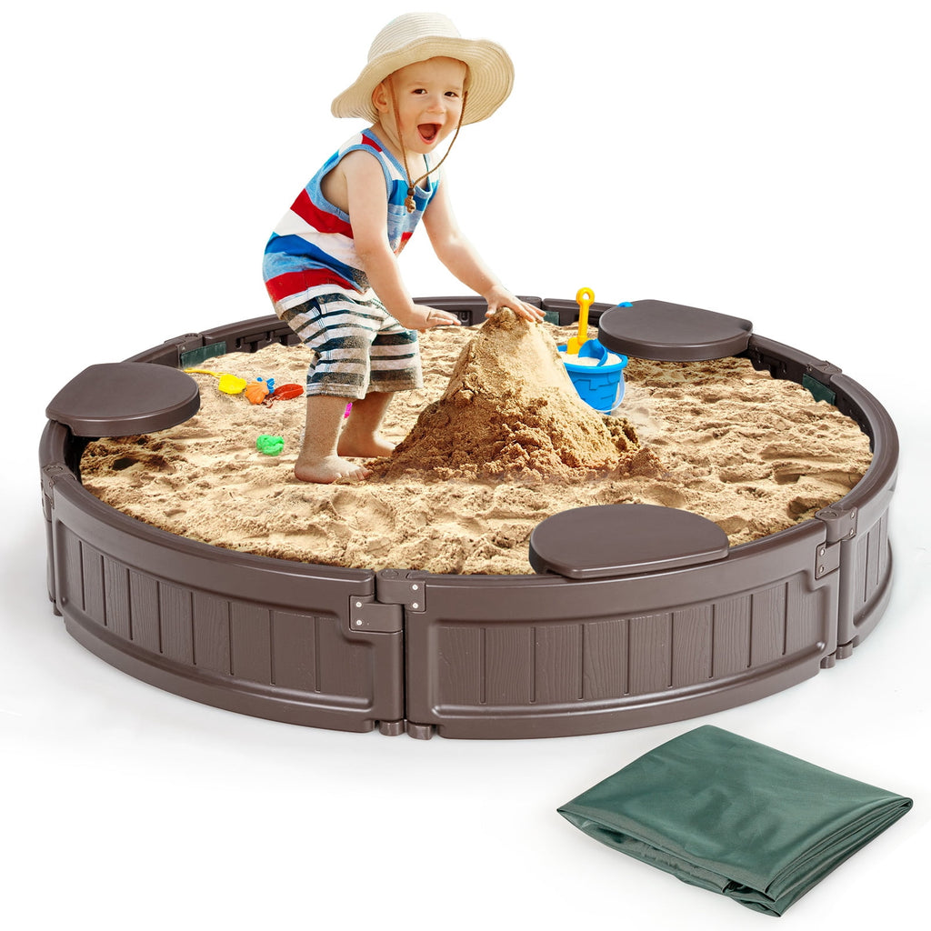 Redsmile Sandbox with Built-in Corner Seat and Cover - Brown - Outdoor Play - Garden Toy - Backyard Fun