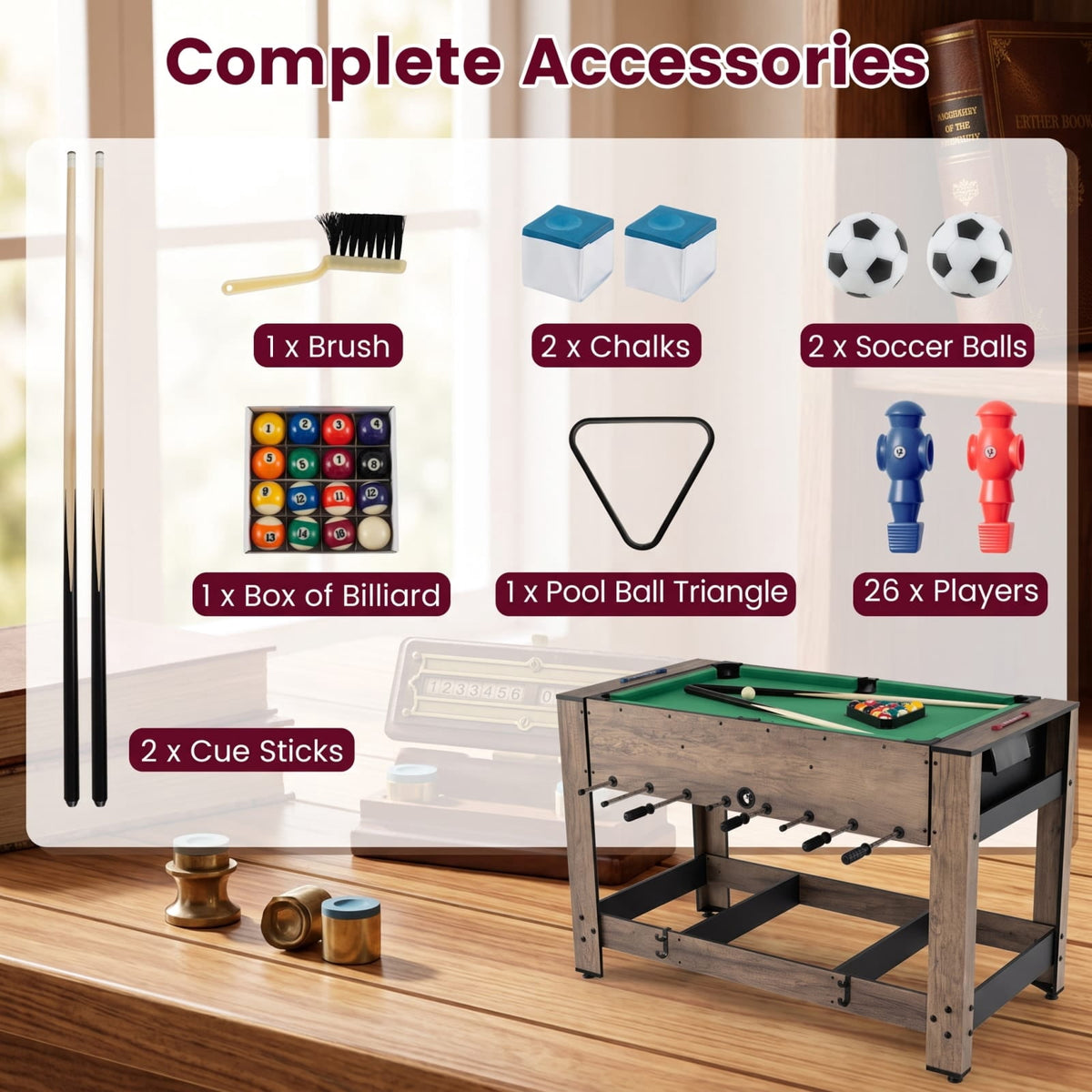 Redsmile 2-in-1 Swivel Foosball and Pool Combo Game Table for Game Room Family Fun Indoor Play Natural
