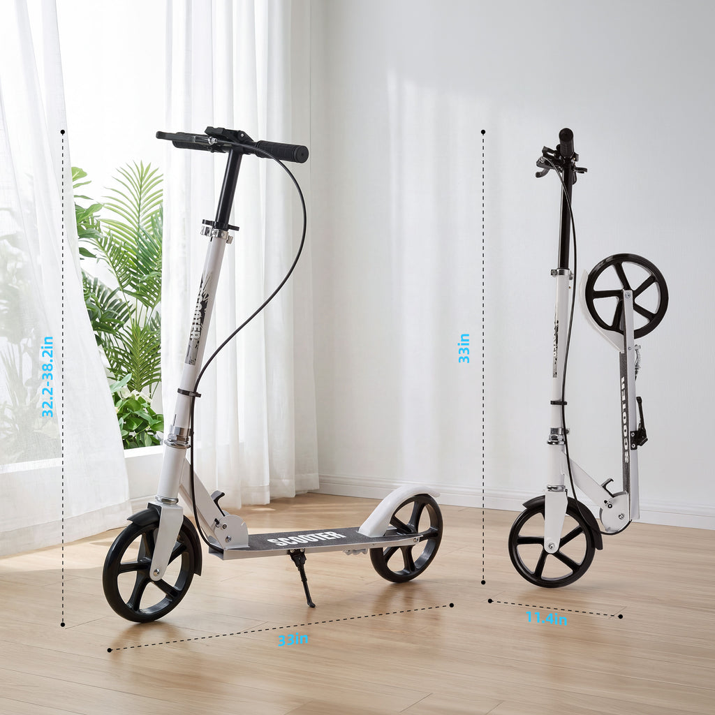 Redsmile Kick Scooter with 3 Adjustable Levels,Folding Commuter Scooter with Dual Brakes and 8 Inch Big Wheels for Teens and Adults,White