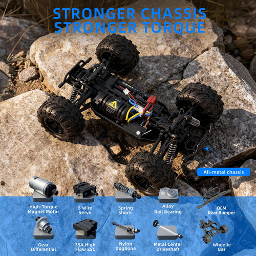 Redsmile 1:16 Fast RC Cars, 37 MPH 4WD Off-Road Remote Control Car Truck with All-Terrain Tires and 2 Batteries, Toys Gift for Children and Kids