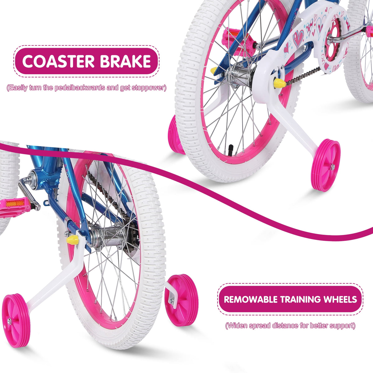Redsmile 18 in. Kids Bike with Training Wheels, Bicycle for Girls and Boys Ages 3-8 Years, Blue