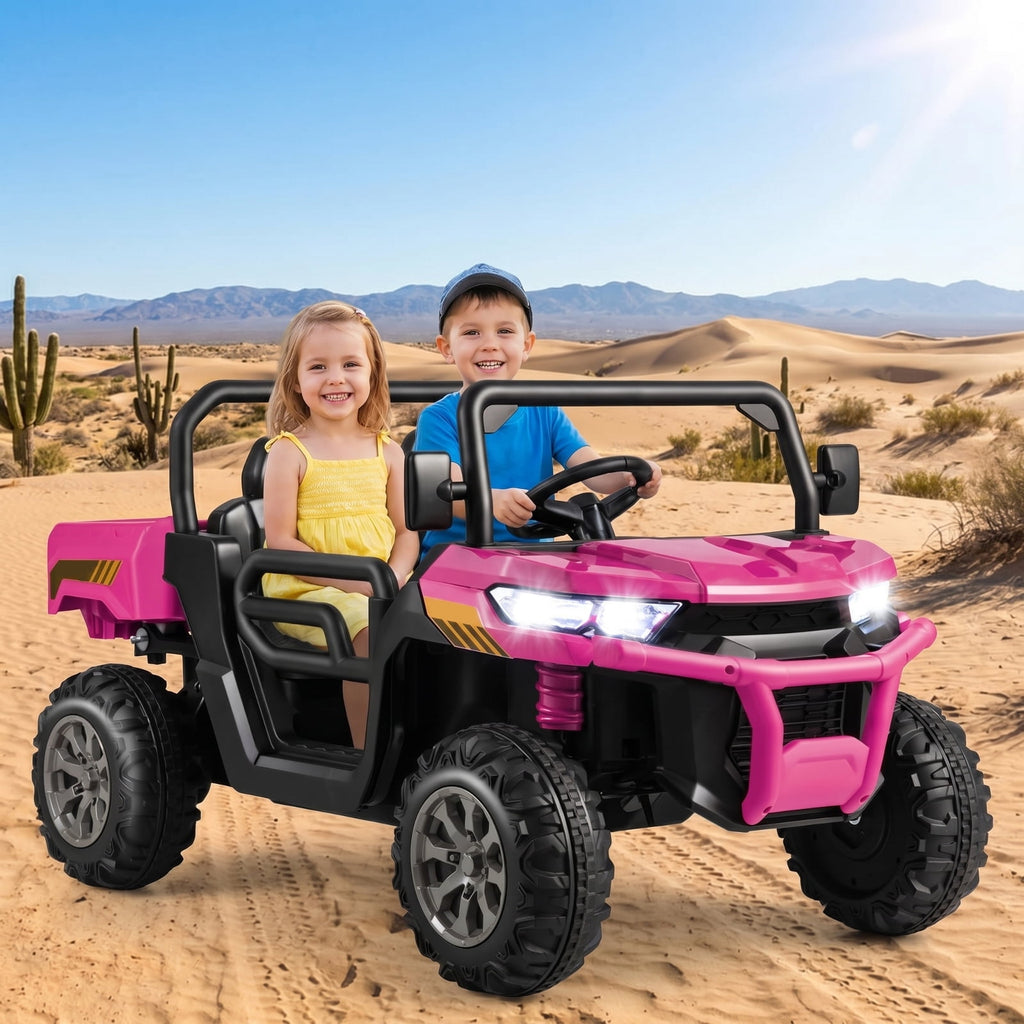 Redsmile 12V 2-Seater Kids Ride On Dump Truck with Working Dump Bed, Detachable Shovel, 2.4G Parental Remote, Spring Suspension, Music USB, Battery Powered, Pink