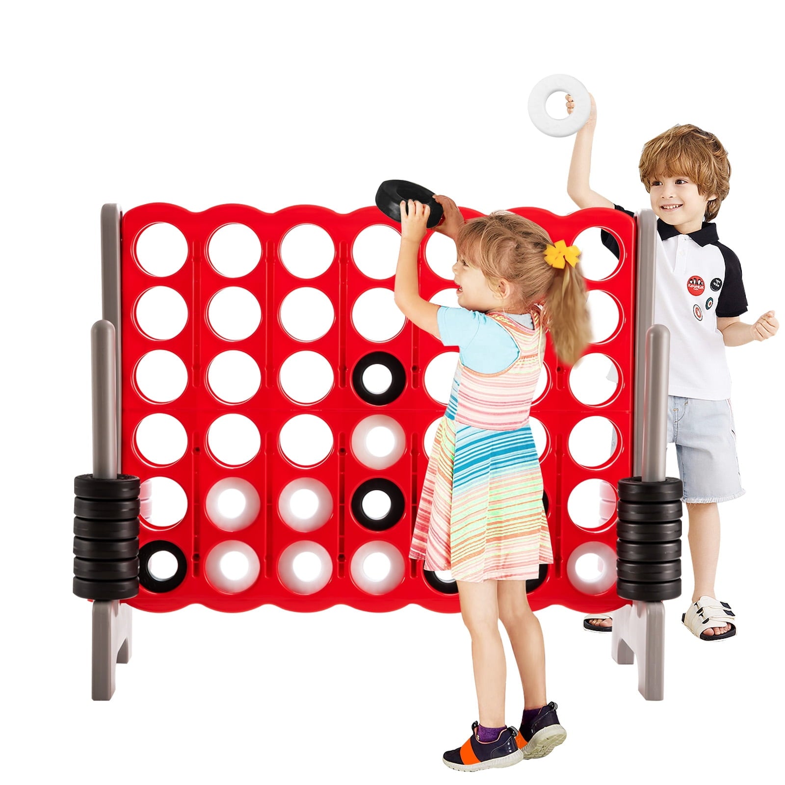 Redsmile 3.5 Feet Tall Jumbo 4 to Score Giant Game Set with 42 Jumbo Rings-Red Multicolor - Outdoor Backyard Lawn Party Game for Kids Adults