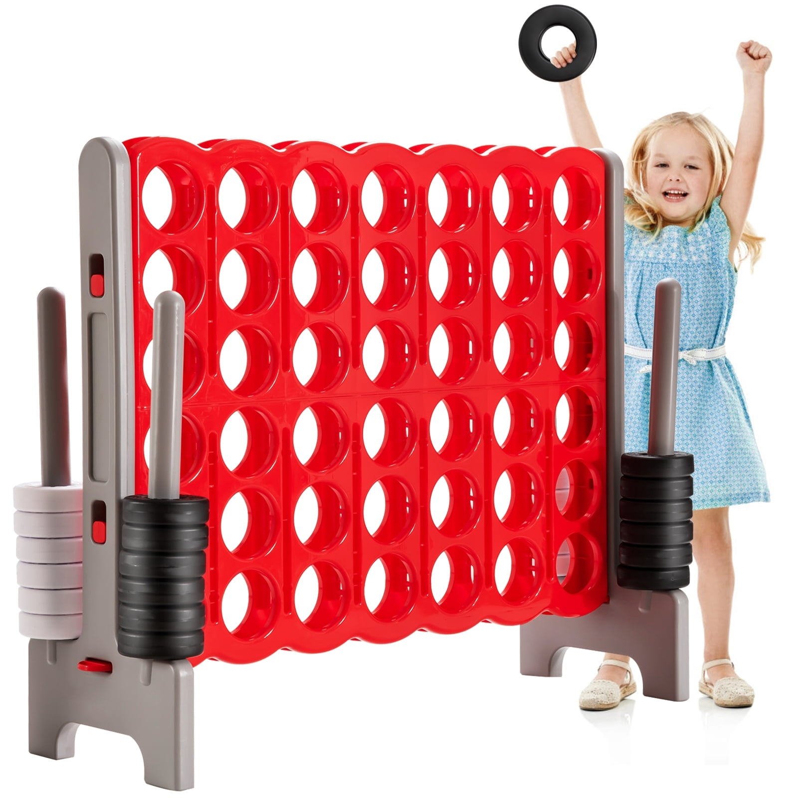 Redsmile 3.5 Feet Tall Jumbo 4 to Score Giant Game Set with 42 Jumbo Rings-Red Multicolor - Outdoor Backyard Lawn Party Game for Kids Adults