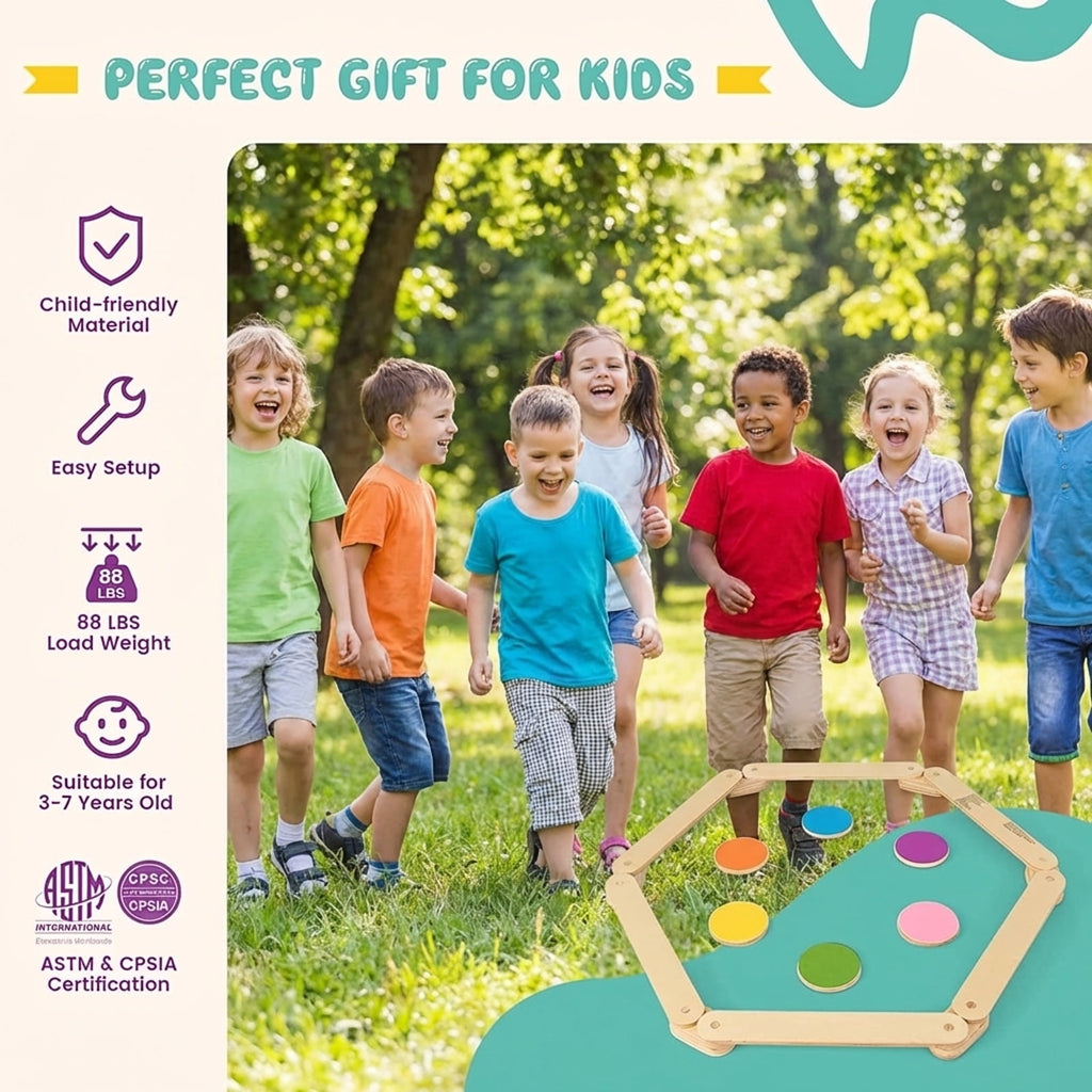 Redsmile 12-Piece Kids Wooden Balance Beam with Colorful Steeping Stones - Motor Skill Development Educational Toy for Toddlers