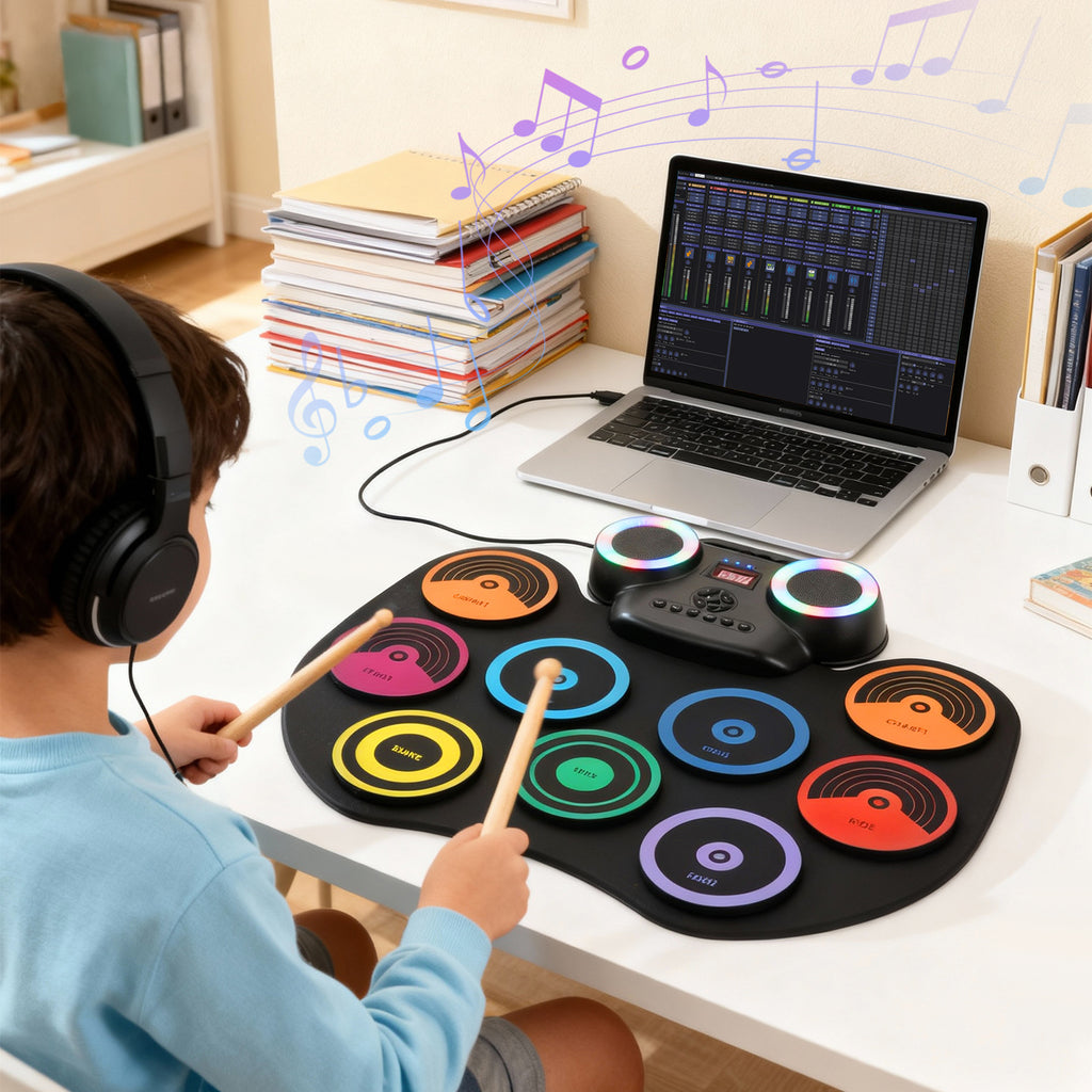 Redsmile Electronic Drum Set Kit with 9 Pads and Bluetooth Dual Speakers for Kids and Adults,Portable Practice Kit for Beginners