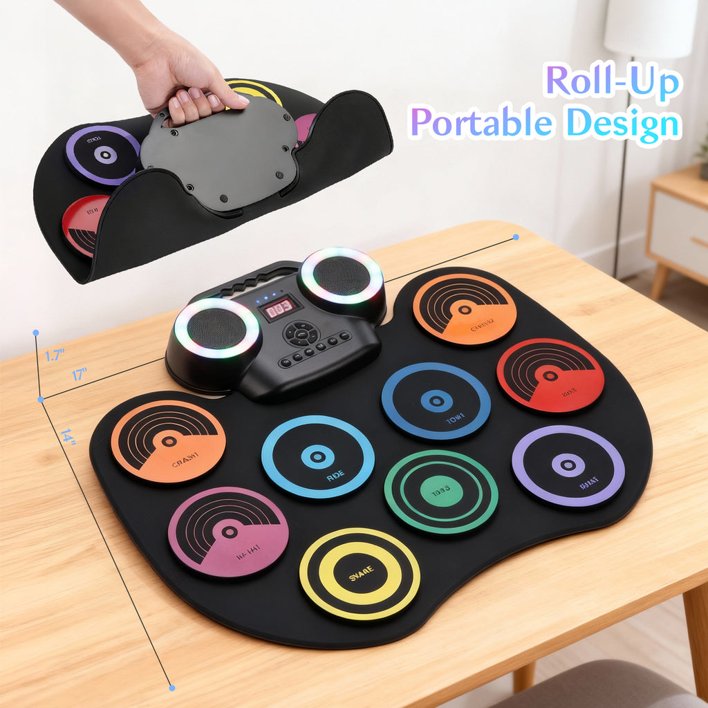 Redsmile Electronic Drum Set Kit with 9 Pads and Bluetooth Dual Speakers for Kids and Adults,Portable Practice Kit for Beginners