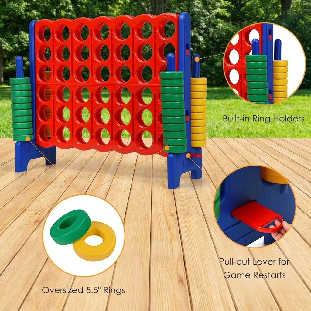 Redsmile Jumbo 4-to-Score Giant Game Set with 42 Jumbo Rings and Quick-Release Slider-Blue Blue - Outdoor Backyard Lawn Party Game for Kids Adults