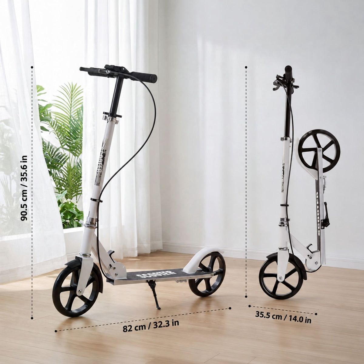 Redsmile Folding Kick Scooter with 8-Inch PU Wheels, 4-Level Adjustable Handlebar and Hand Brake for Everyday Riding, White