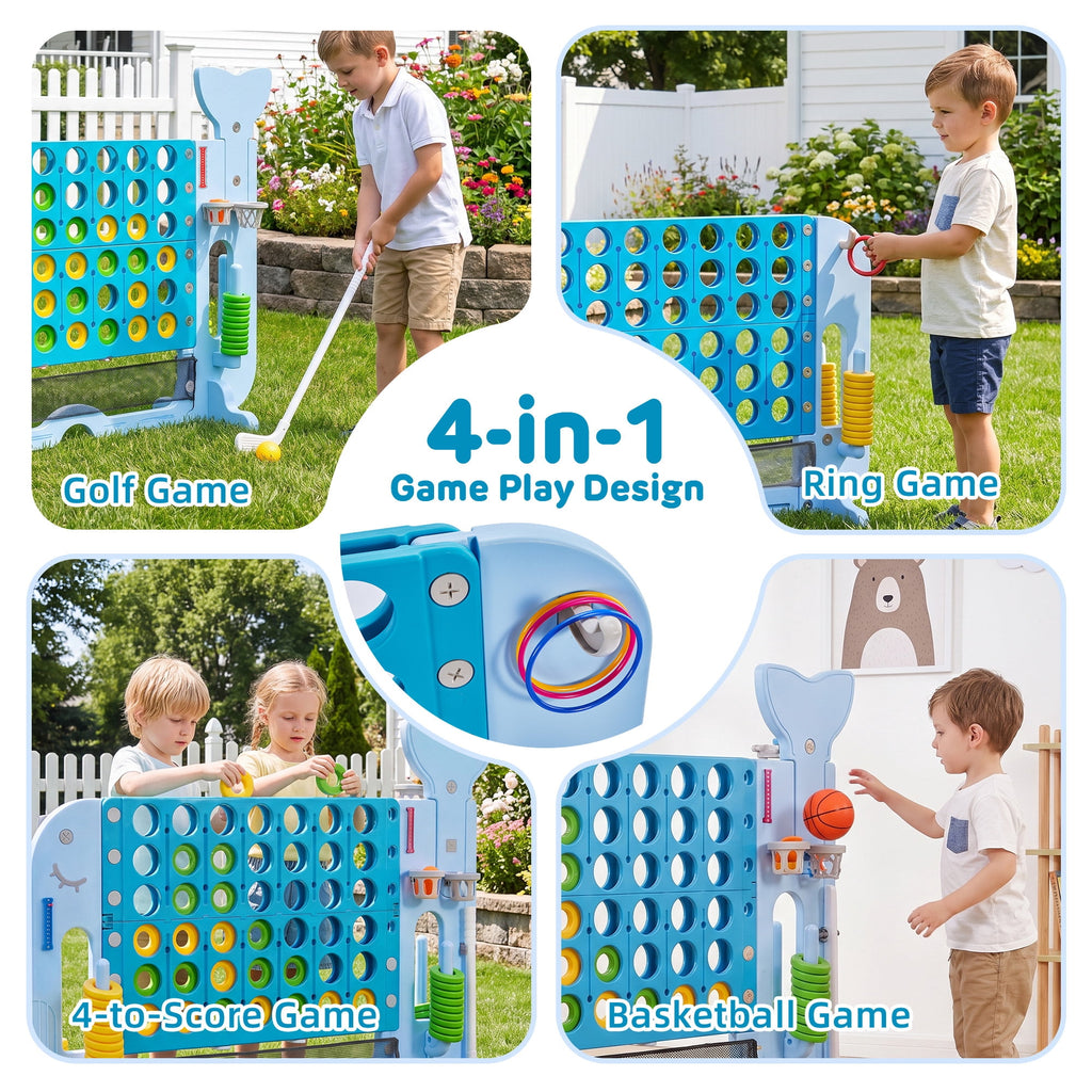 Redsmile Giant 4 in a Row Game Set, 4-in-1 Outdoor Yard Games for Kids Adults with Ring Toss, Basketball, Golf, 4-Level Adjustable Height, Family Backyard Party Games