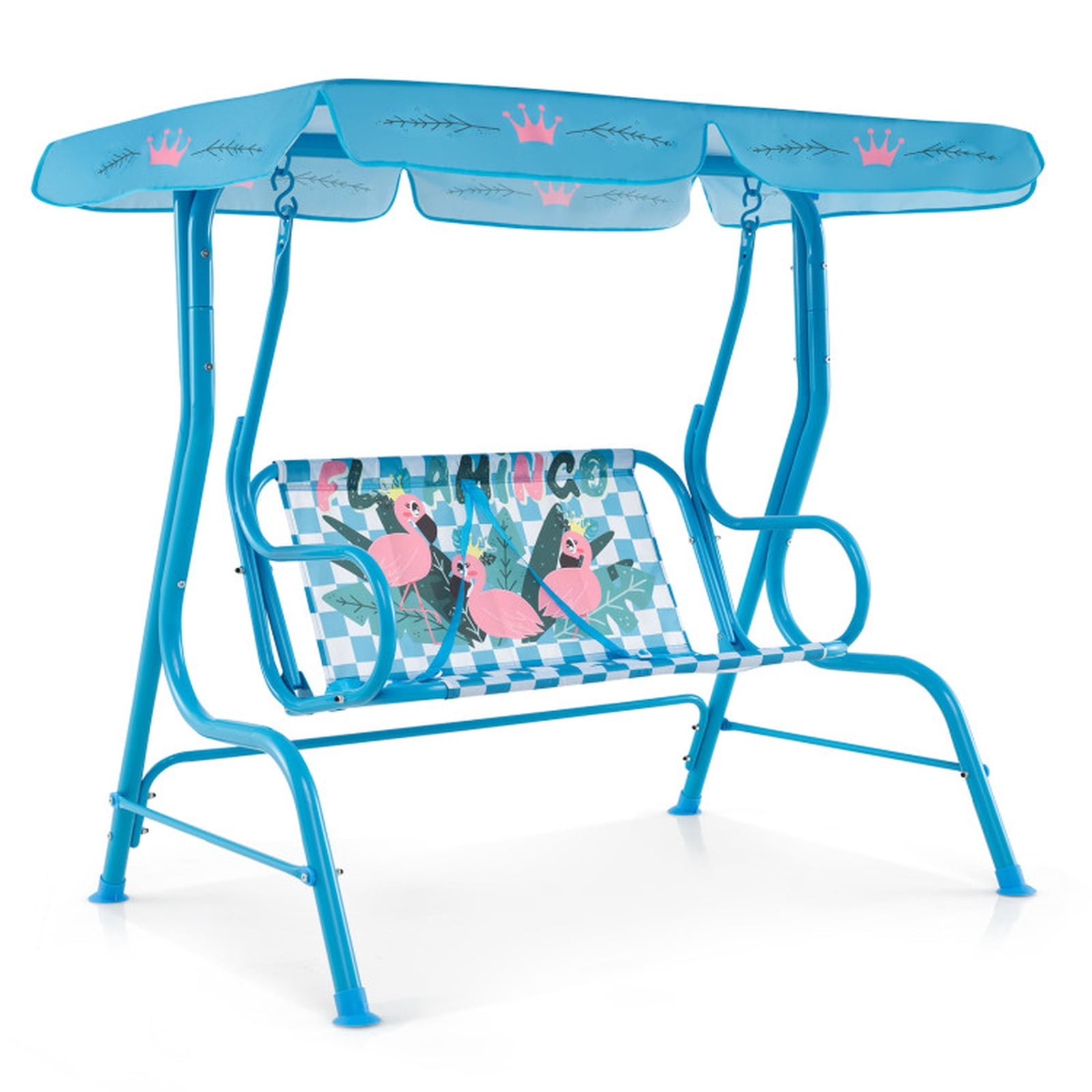 Redsmile 2-Seater Kids Patio Swing with Metal Stand and Adjustable Canopy - Navy Blue - Backyard Play
