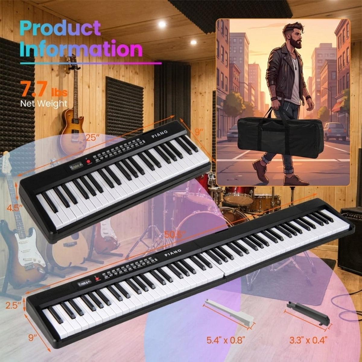 Redsmile 88 Key Foldable Digital Piano Keyboard with Wireless MIDI Dual Speakers and 1000 Rhythms for Beginners, Black