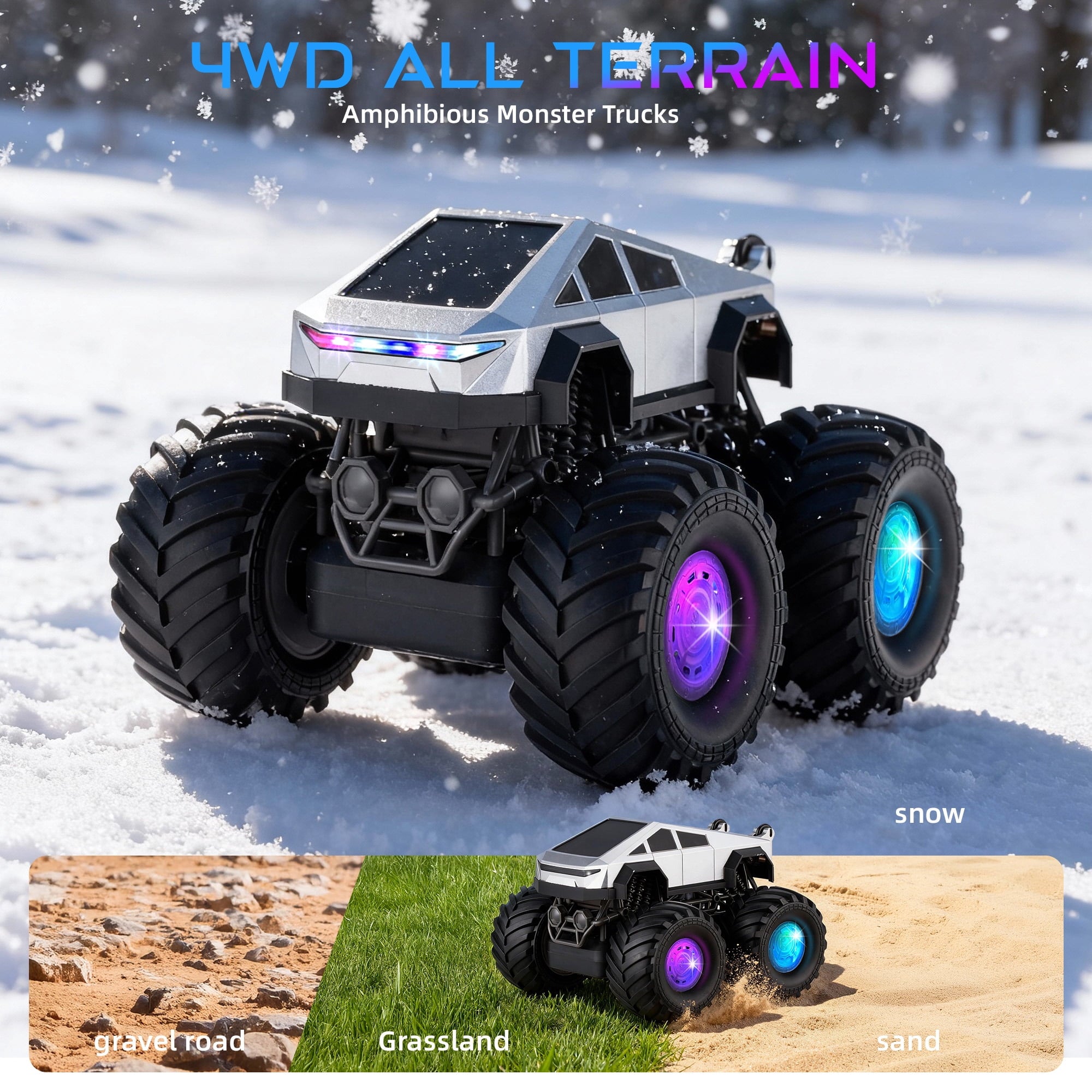 Redsmile Remote Control Car,2.4GHz Amphibious RC Cars,1:18 Waterproof Cyber Truck with LED Lights,360¡ã Rotatable Monster Truck Toys