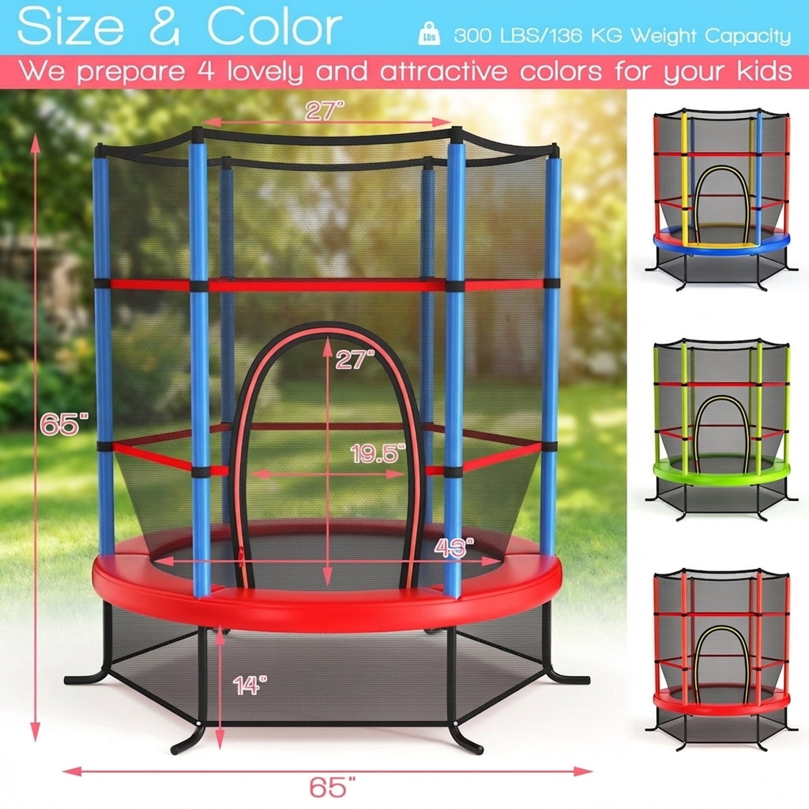 Redsmile 55 Inch Kids Recreational Trampoline Bouncing Jumping Mat with Enclosure Net - Navy Blue - Outdoor Recreation