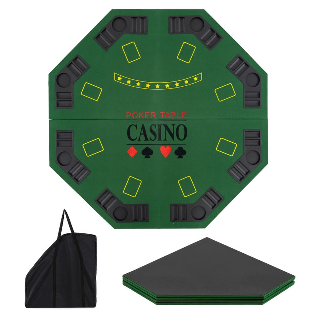 Redsmile 48 Inch 8-Player Foldable Poker Table Top with Carrying Bag, Portable Round Card Game Table Topper with 8 Cup Holders and Chip Trays for Texas Holdem Home Party, Green