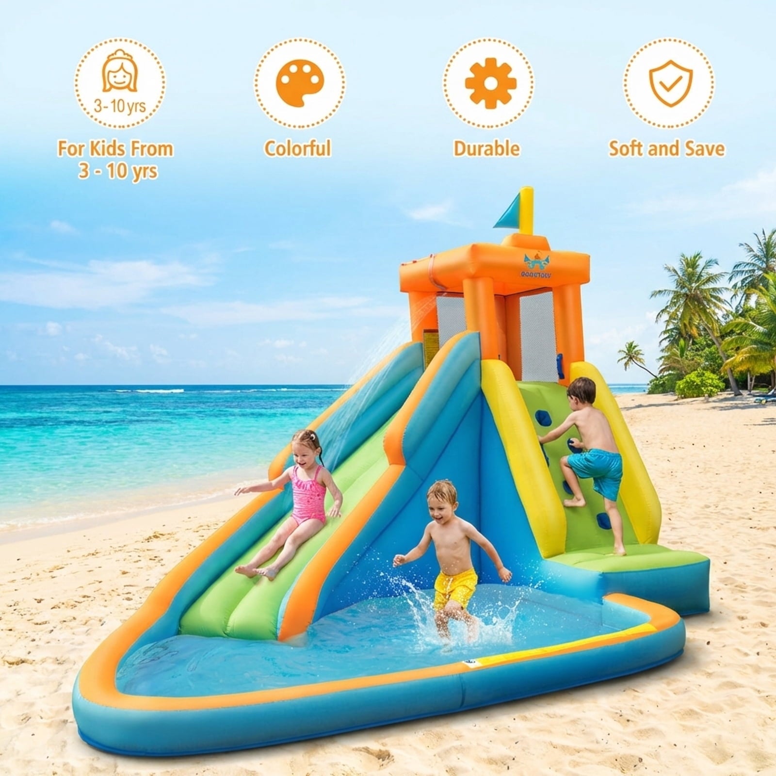 Redsmile Inflatable Water Slide Kids Bounce House with 740W Blower - Multicolor - Kids Birthday Party