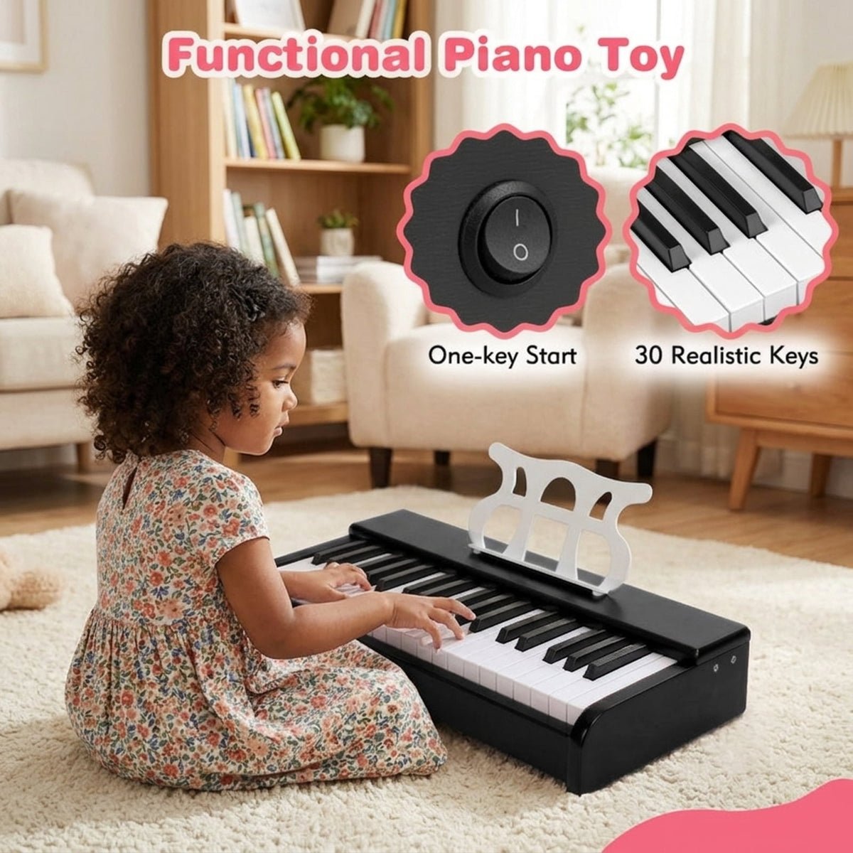 Redsmile 30-Key Kids Piano Keyboard with Music Stand and ASTM-Certified Design for Toddlers and Beginners, Black