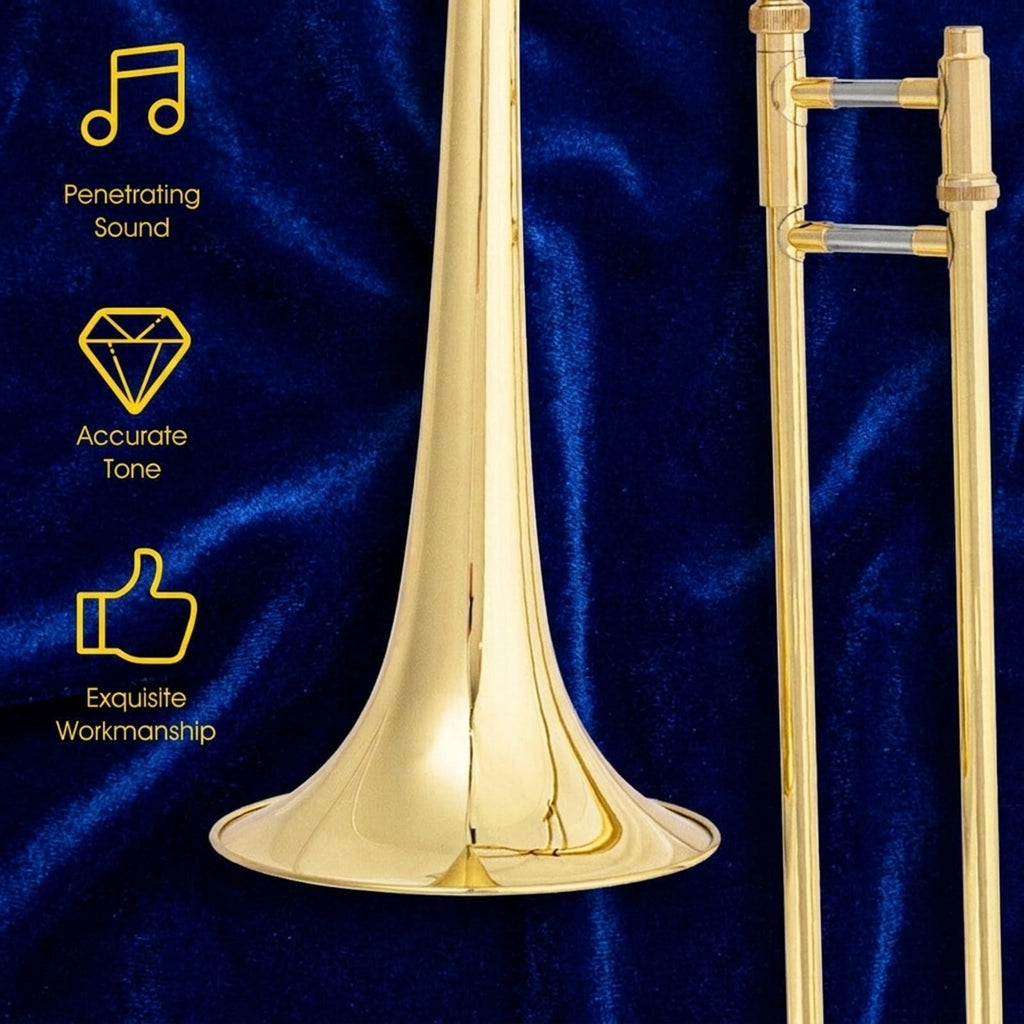 Redsmile B-Flat Tenor Trombone Beginner Set with Brass Body and Standard Mouthpiece and Padded Carrying Case for Students, Gold