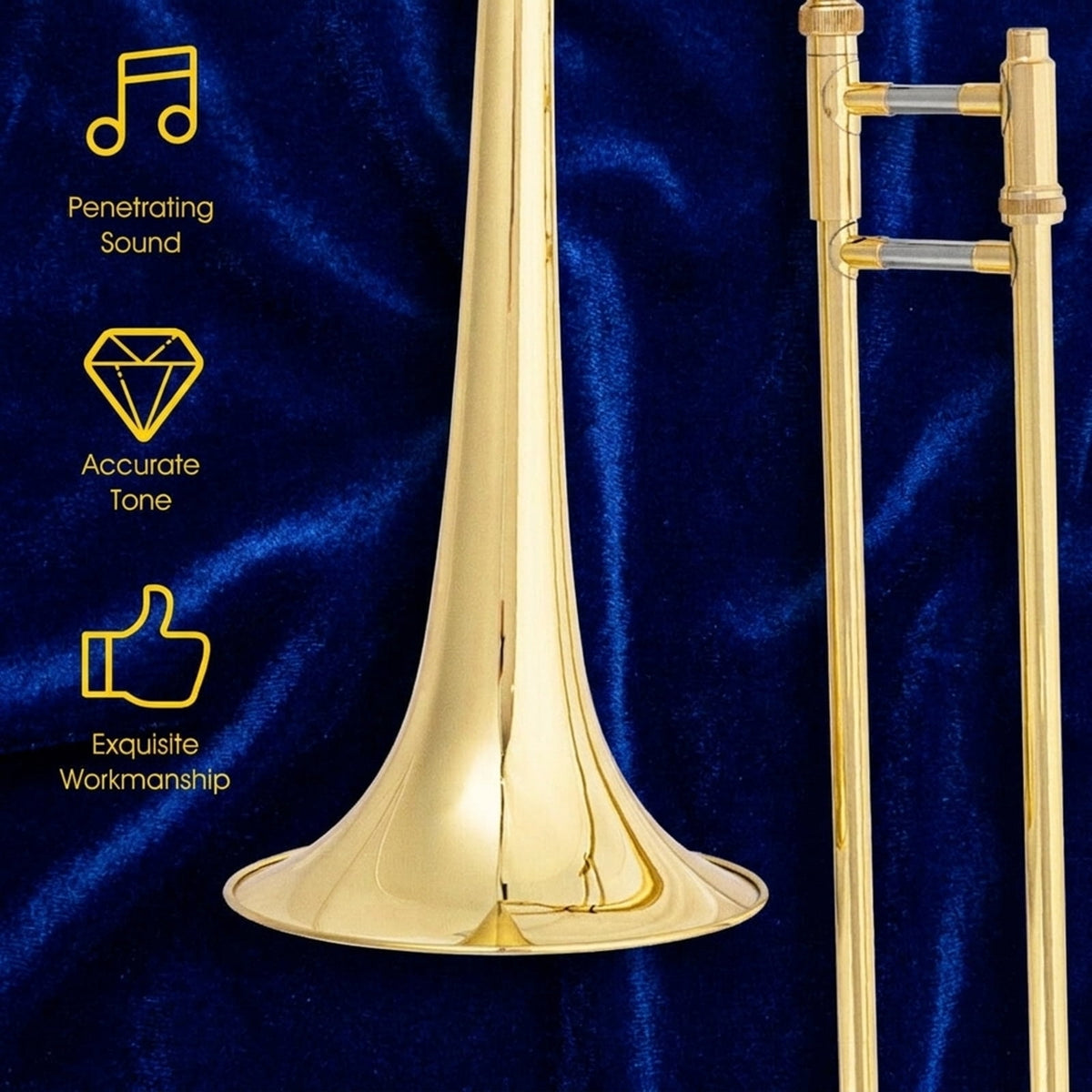 Redsmile B-Flat Tenor Trombone Beginner Set with Brass Body and Standard Mouthpiece and Padded Carrying Case for Students, Gold