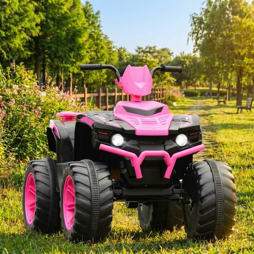 Redsmile 12V Kids Ride On ATV 4-Wheeler Quad with LED Headlights, USB Music Horn, Treaded Tires, High Low Speed, Battery Powered Electric Quad for Boys Girls Age 3-7, Pink