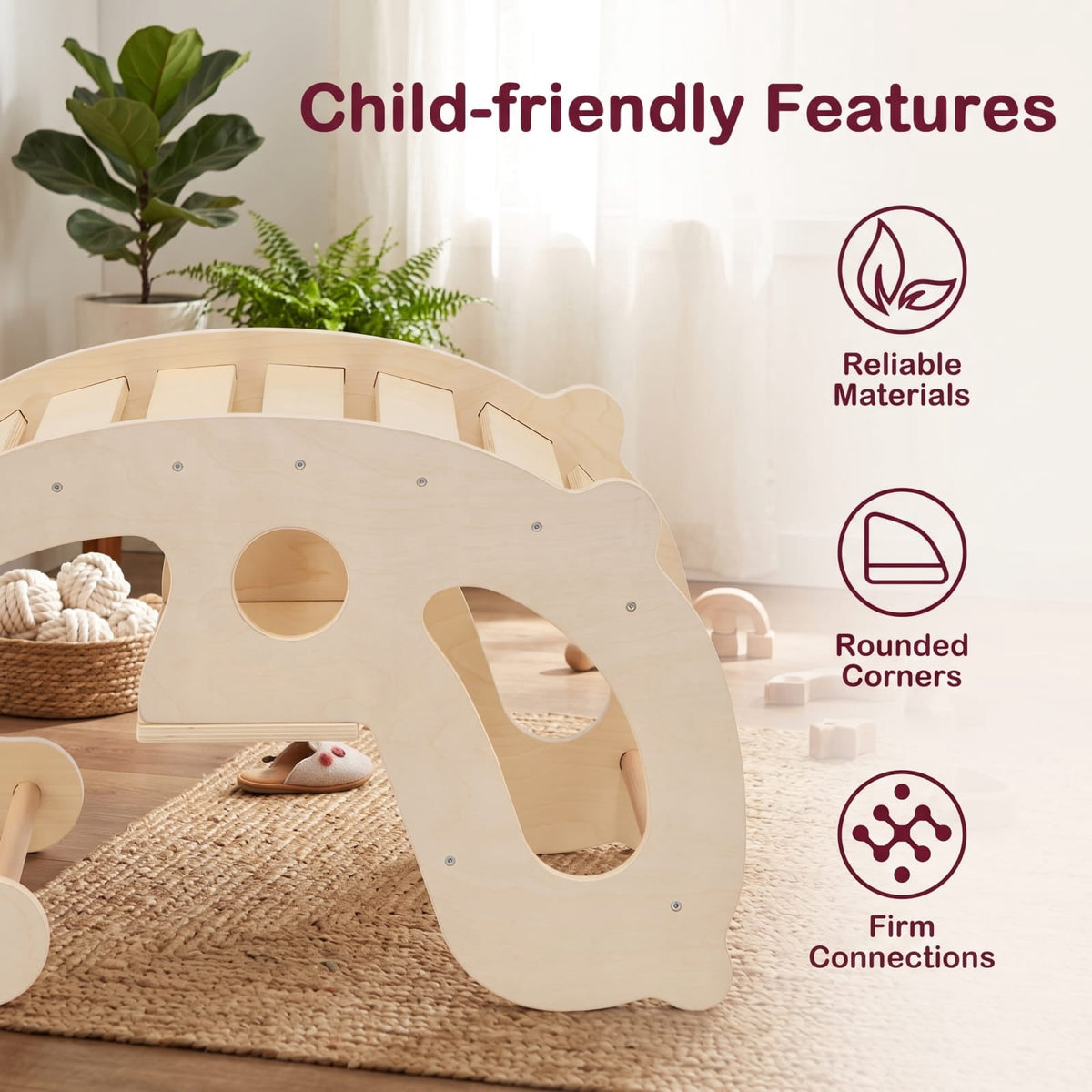 Redsmile 2-in-1 Rocking Horse Arch for Kids Montessori Climbing Toys with Arch Climber for Kids 1+ Years Old, Natural