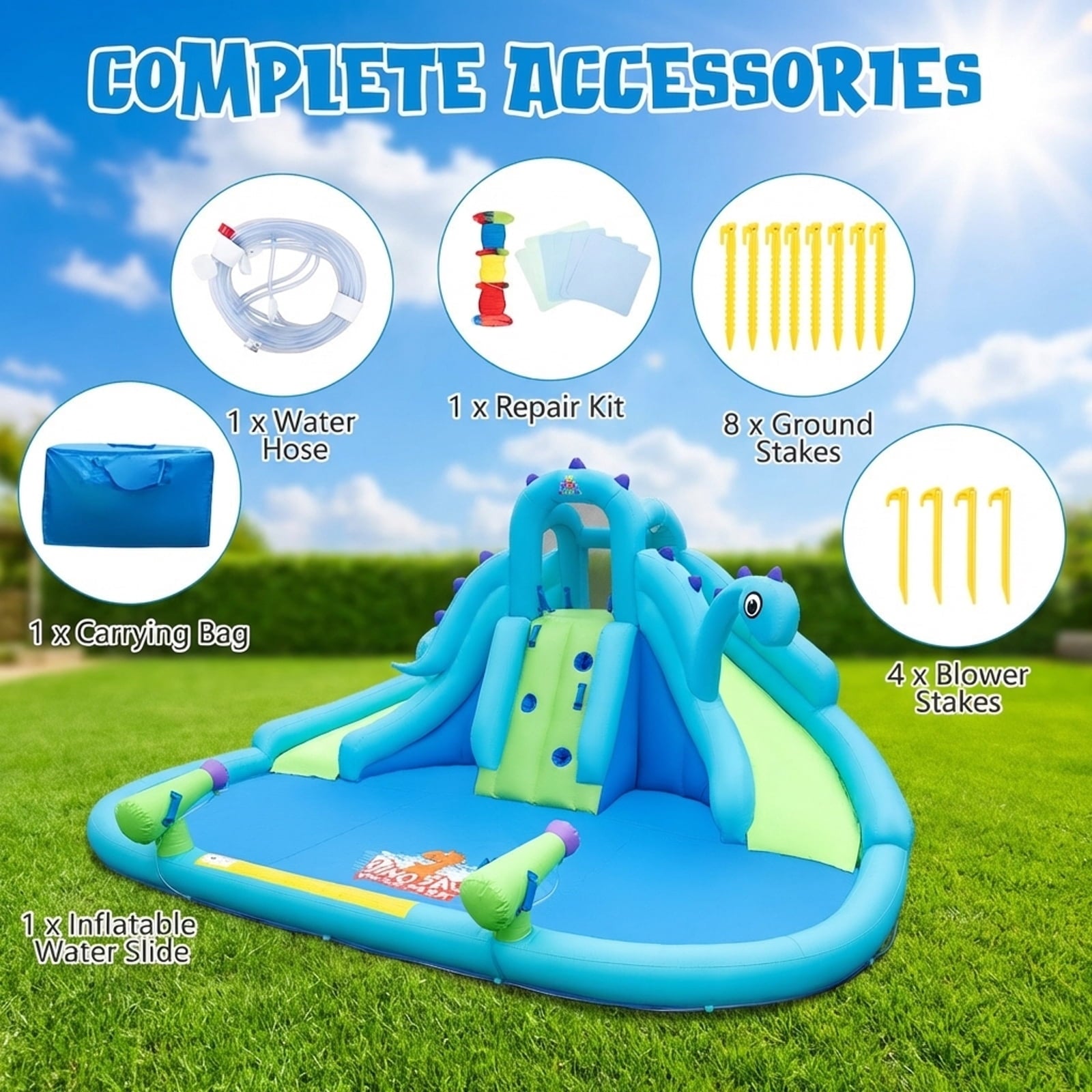 Redsmile Inflatable Water Slide with Dual Slides and Large Splash Pool (Without Blower) - Multicolor
