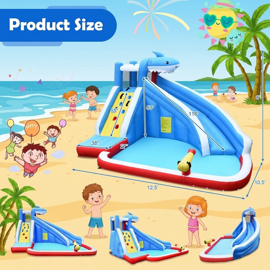 Redsmile Inflatable Shark Bounce House with Water Slide and Climbing Wall without Blower - Multicolor