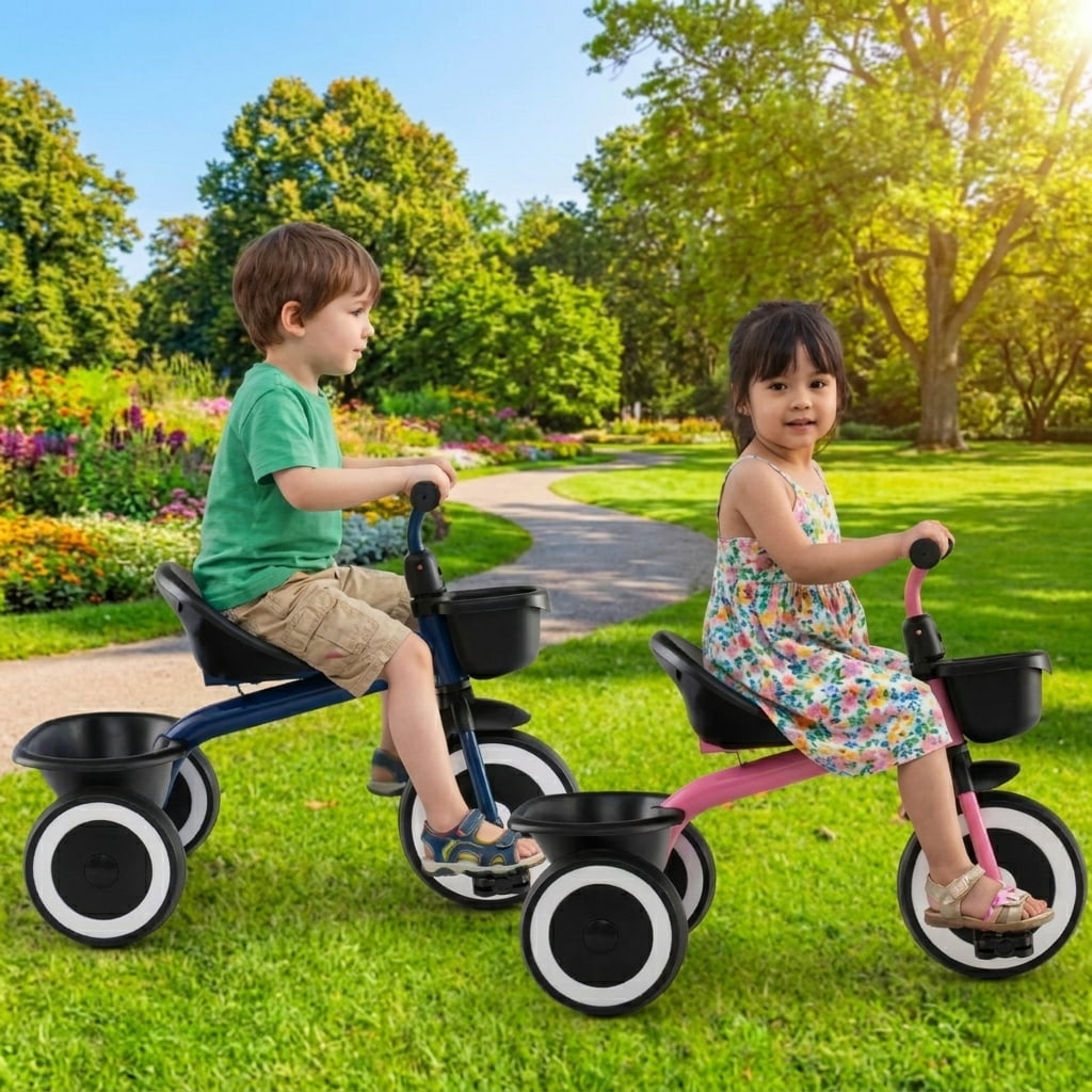 Redsmile Toddler Tricycle for 1.5-5 Year Olds, Kids Trike with Adjustable Seat and Storage Baskets, First Tricycle, Blue
