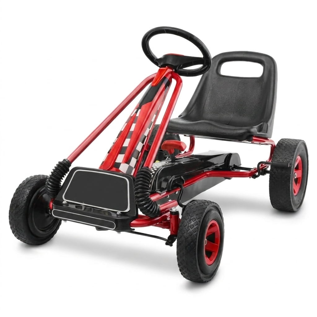 Redsmile Kids Ride On Pedal Go Kart, 4 Wheel Pedal Powered Racer Car for Kids Ages 3 and Up, Outdoor Ride On Toy with Rubber Tires and 66 lbs Capacity, Adjustable Kids Go Kart, Red