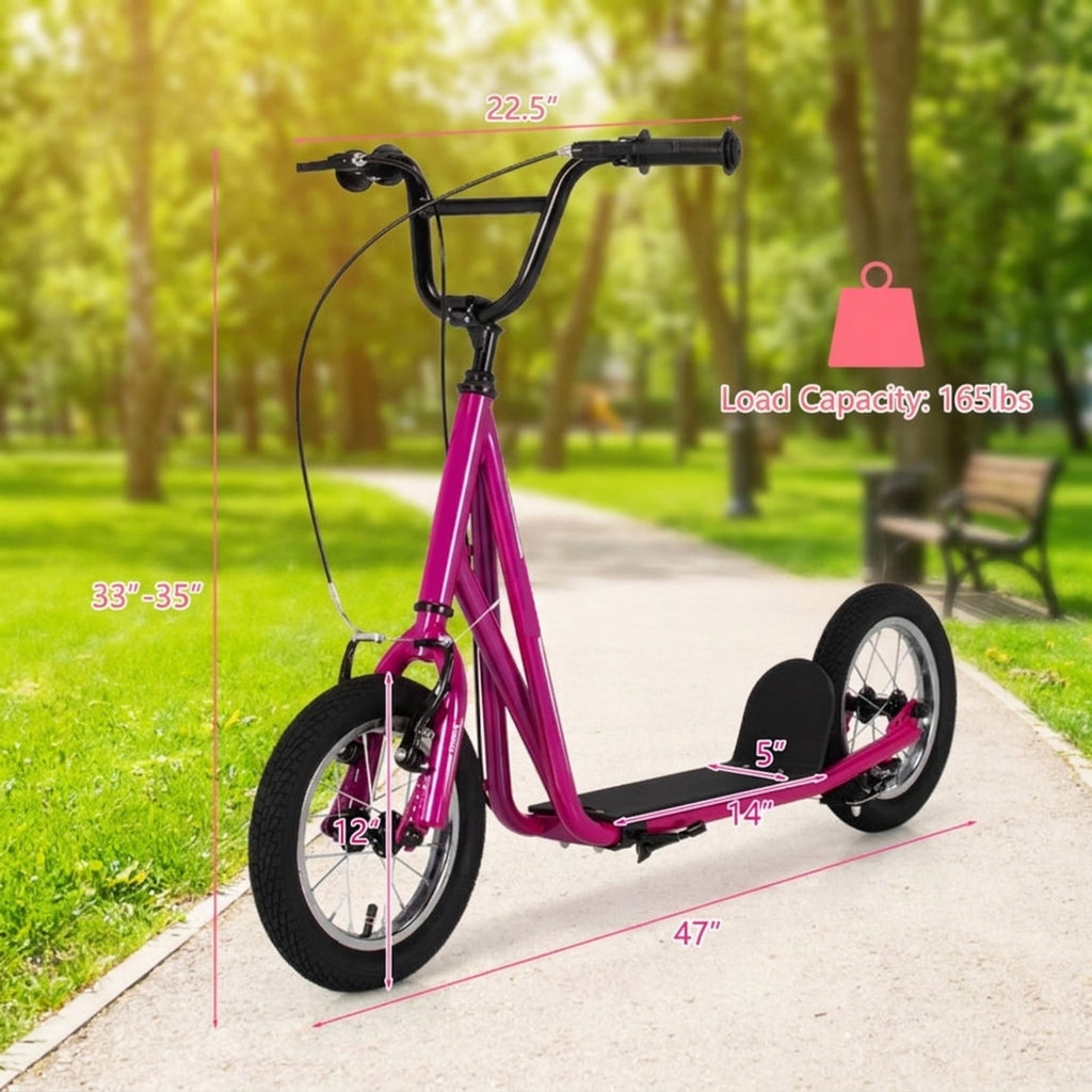 Redsmile Kids Scooter with 12 Inch Air Wheel, Height Adjustable Kick Scooter Holds 165 lb for Big Kids and Teens, Pink
