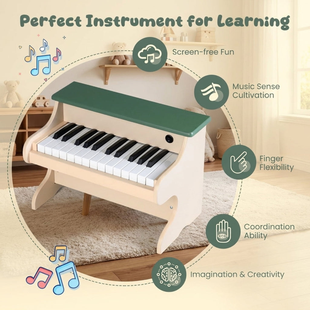 Redsmile 25-Key Wooden Kids Piano Keyboard with Recording and Music Stand for Toddlers and Beginners, Green