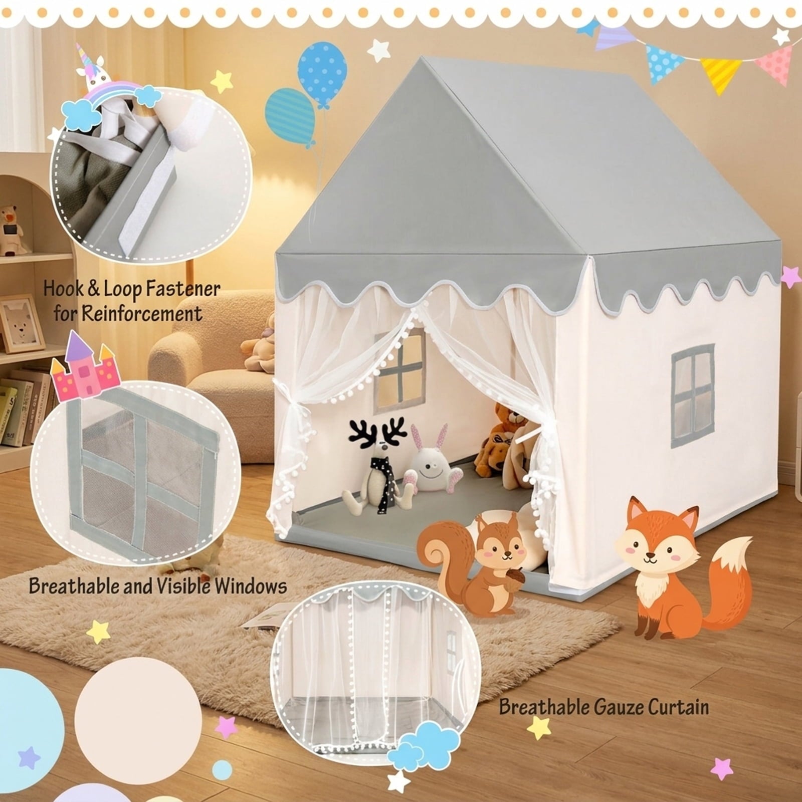Redsmile Kids Large Play Castle Fairy Tent with Mat, Beige