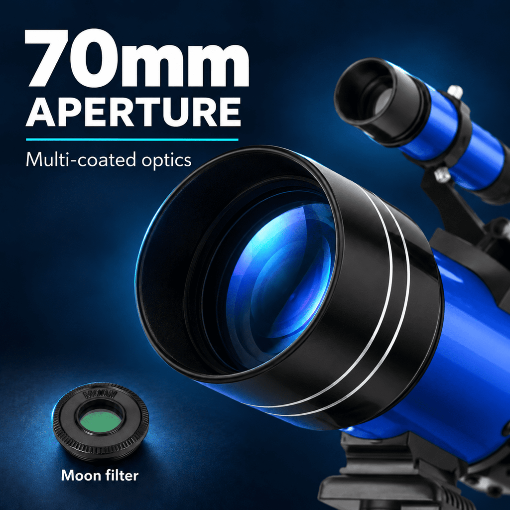 Redsmile Telescope for Kids and Adults, 70mm Aperture 300mm Refractor Telescope for Beginners, High Powered 20x to 150x, 3x Barlow, Phone Adapter, AZ Tripod, Portable Astronomy for Stargazing, Blue