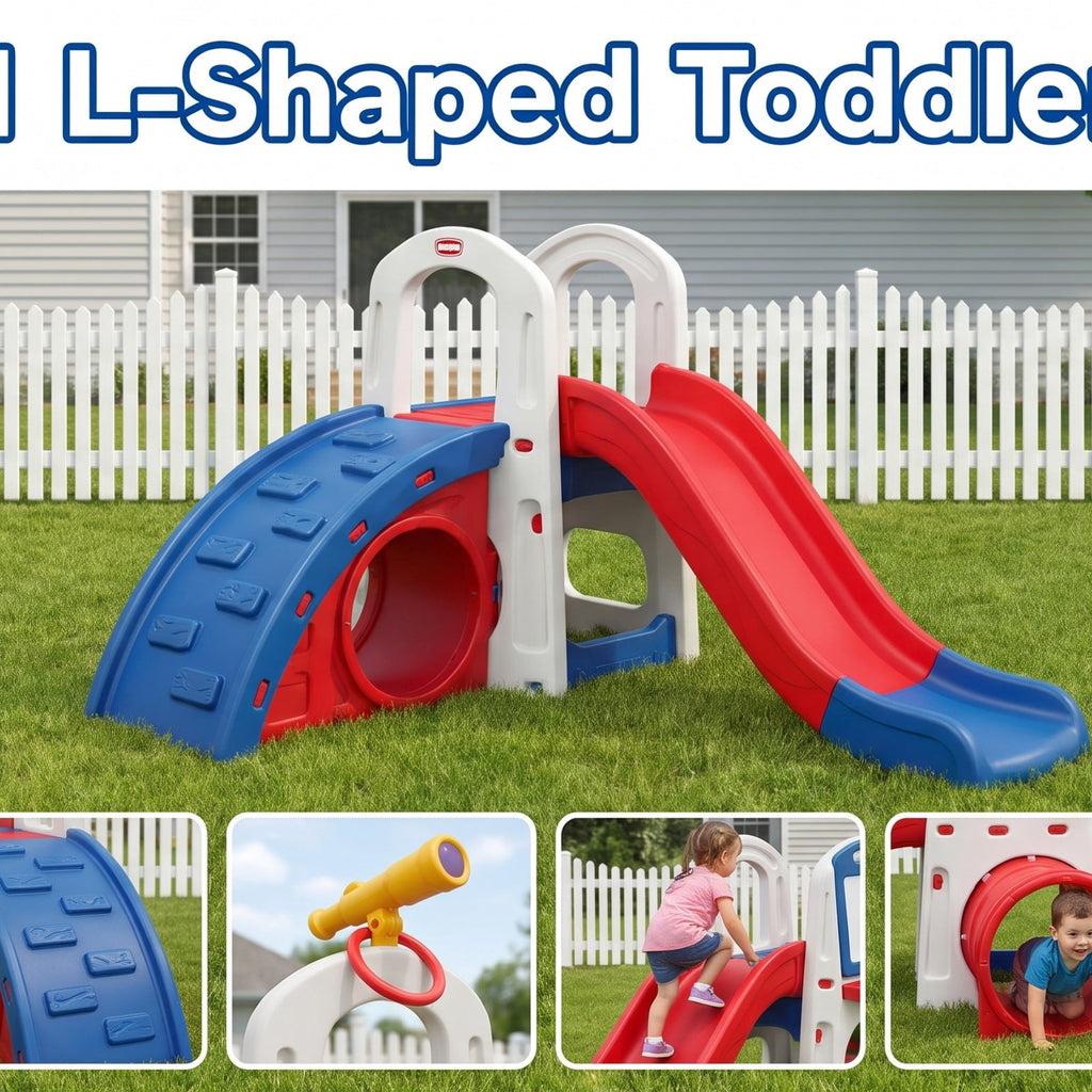 Redsmile Kids Slide and Climber Playset with Basketball Hoop, Telescope, Golf, Drawing Board and Ring Toss Activities