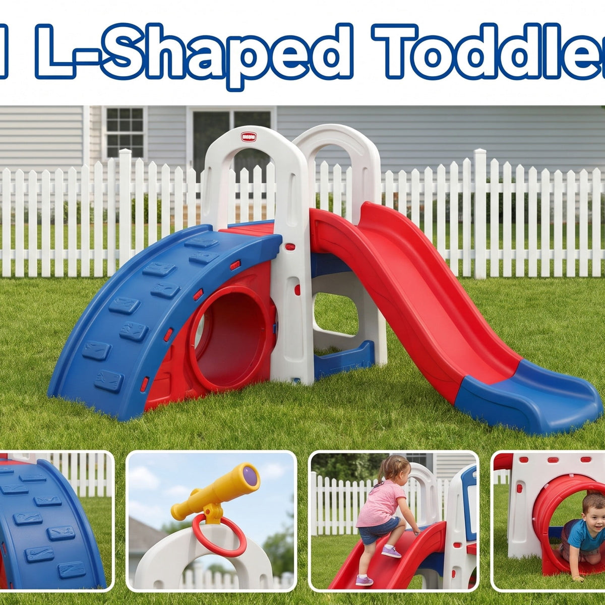 Redsmile Kids Slide and Climber Playset with Basketball Hoop, Telescope, Golf, Drawing Board and Ring Toss Activities
