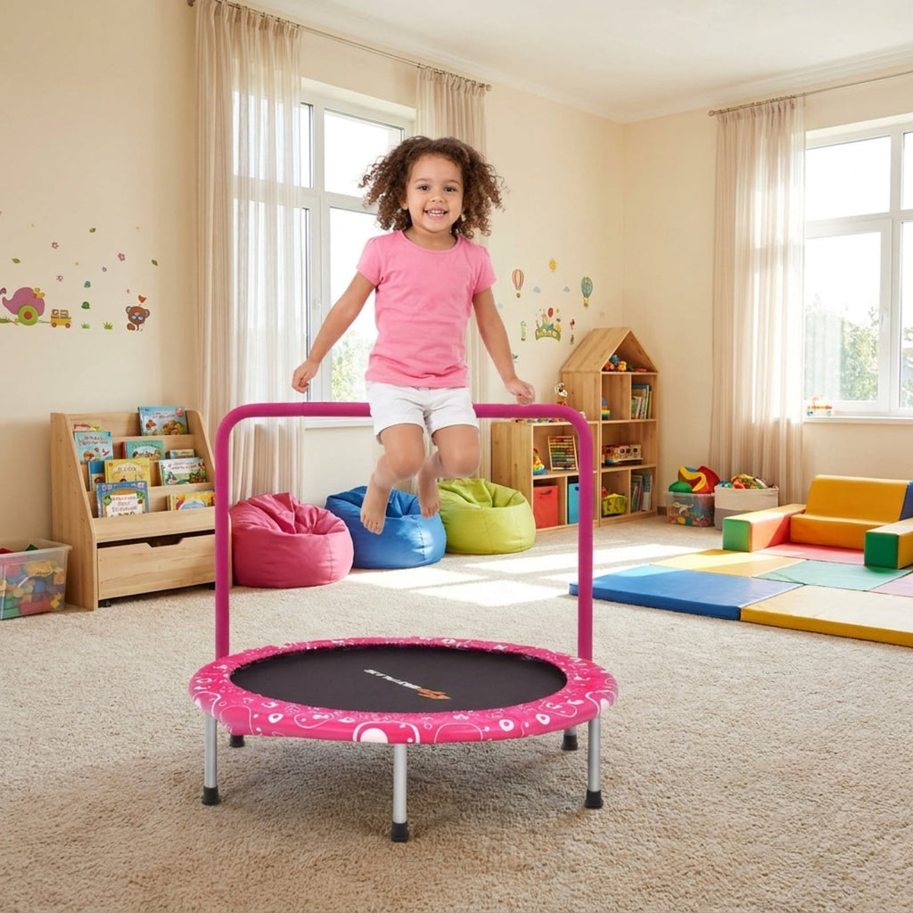 Redsmile 36 Inch Kids Trampoline Mini Rebounder with Full Covered Handrail, Pink