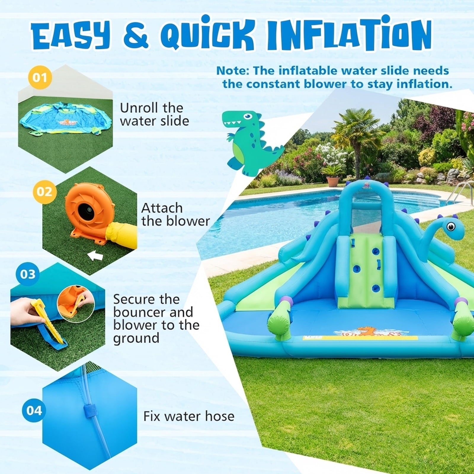 Redsmile Inflatable Water Slide with Dual Slides and Large Splash Pool (Without Blower) - Multicolor
