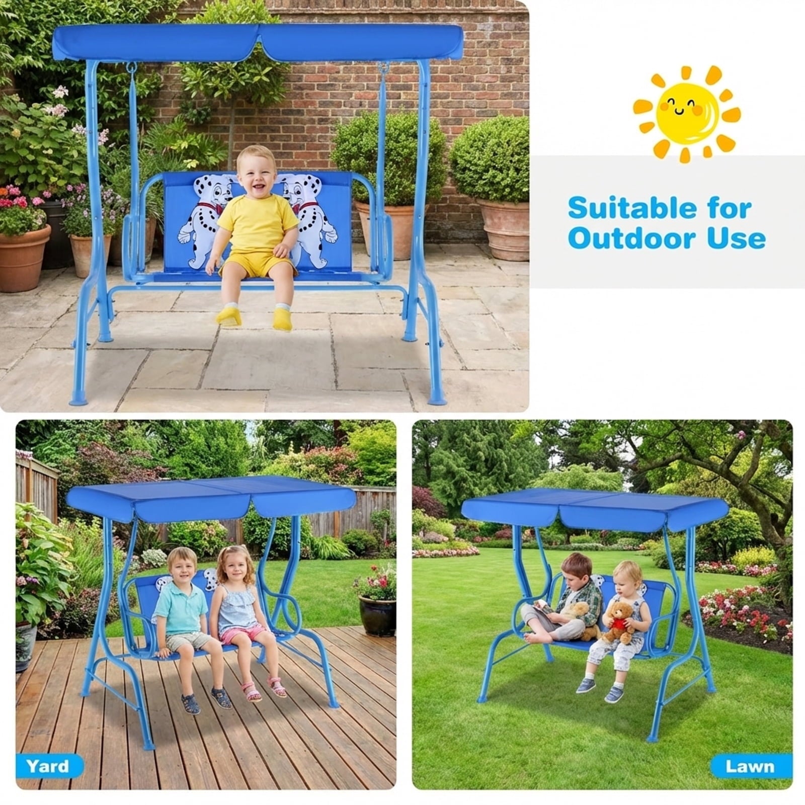 Redsmile Outdoor Kids Patio Swing Bench with Canopy 2 Seats - Multicolor - Backyard Play - Outdoor Fun