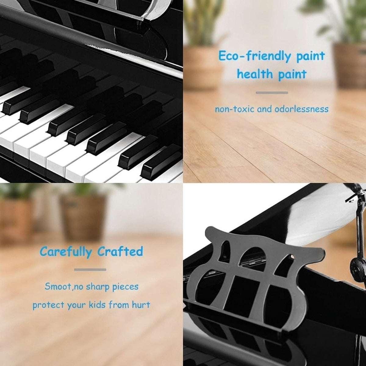 Redsmile 30-Key Kids Mini Grand Piano Toy Keyboard with Bench and Birch Wood Legs for Toddlers, Black