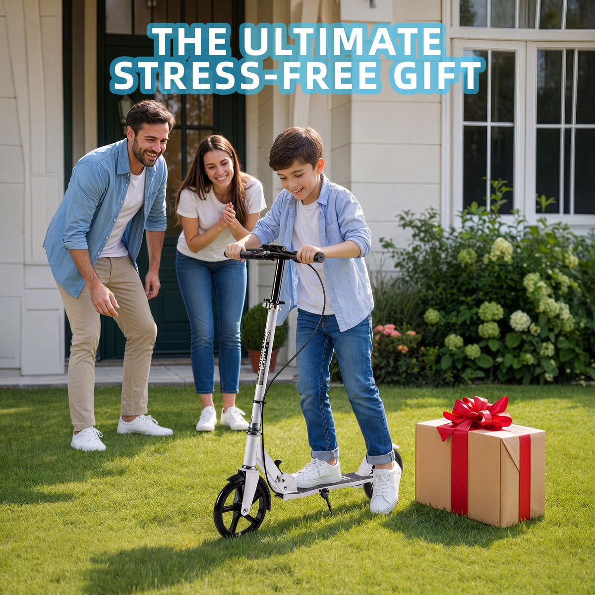 Redsmile Kick Scooter with 3 Adjustable Levels,Folding Commuter Scooter with Dual Brakes and 8 Inch Big Wheels for Teens and Adults,White