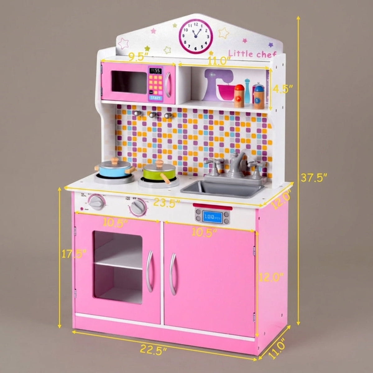 Redsmile Wooden Play Kitchen for Kids, Pretend Cooking Playset with Cookware Accessories, Toddler Kitchen Toy, Pink