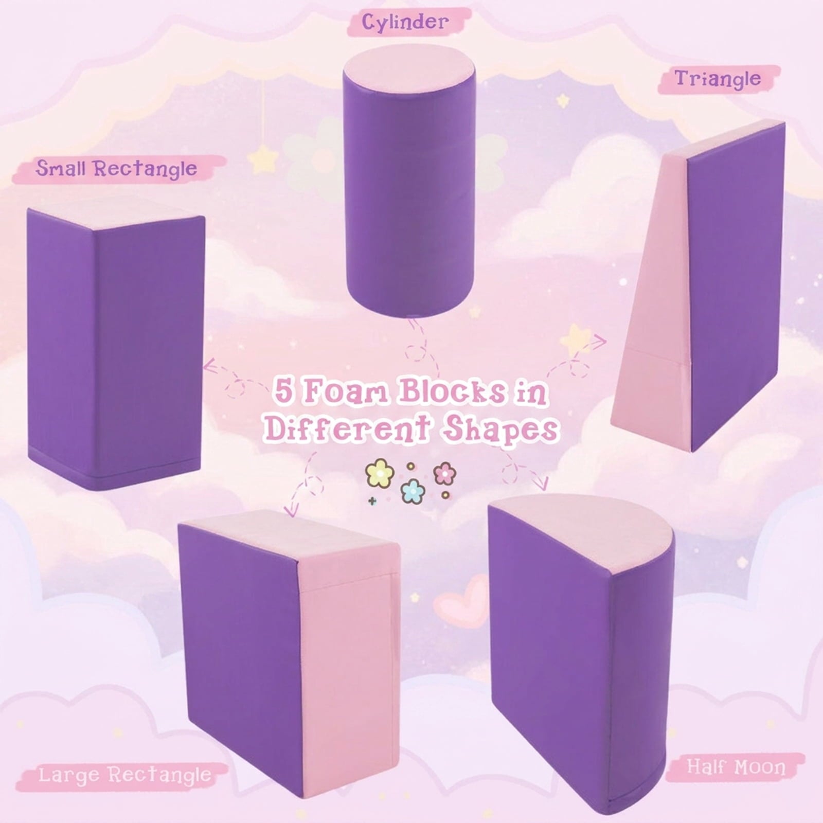 Redsmile Foam Climbing Toys for Toddlers, 5-Piece Soft Climb and Crawl Activity Playset for Babies, Indoor Toddler Play Gym, Purple